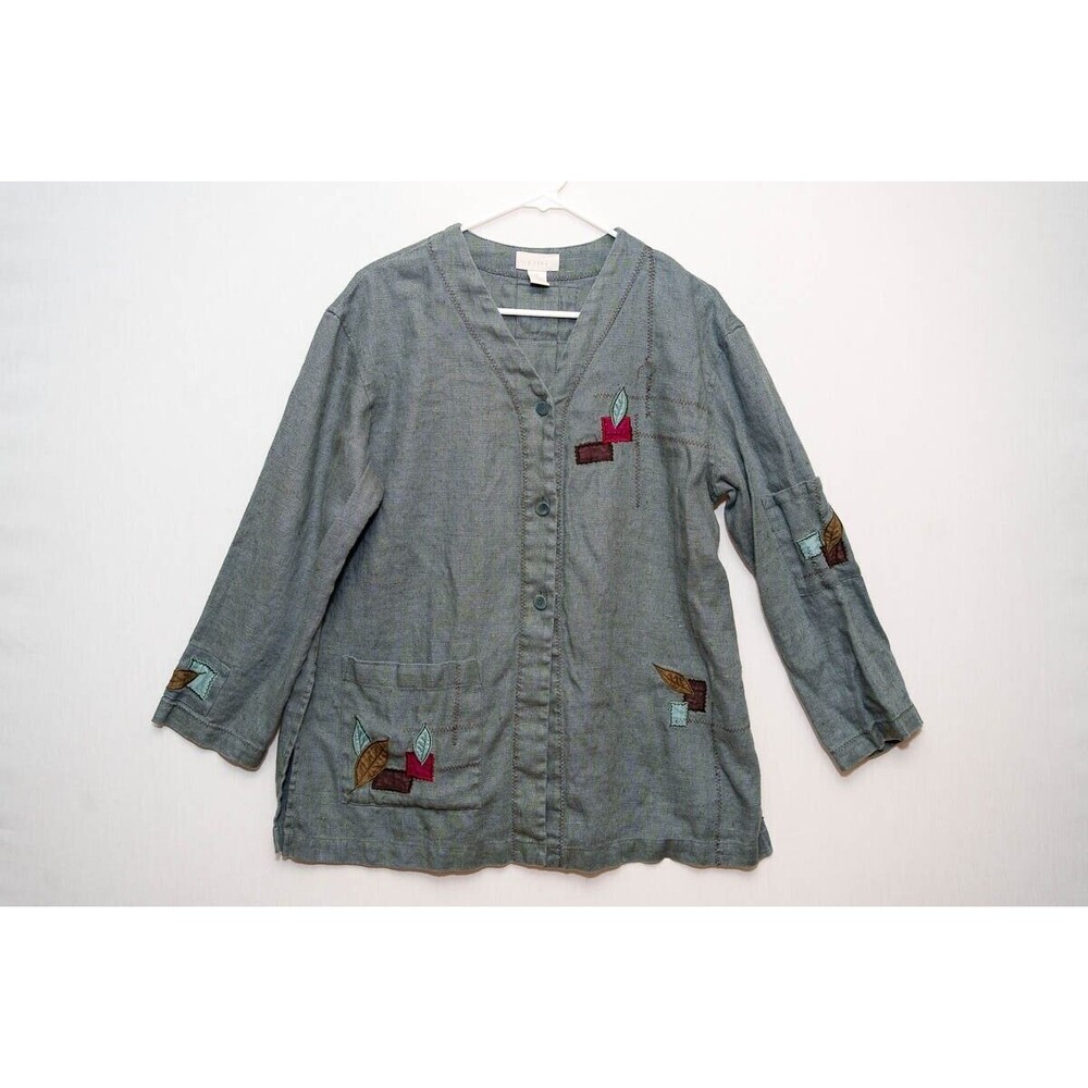 J.‎ Jill SP Linen womens shacket art to wear blazer jacket Gray
